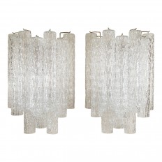 Pair of bilevel sconces with tubular shades
